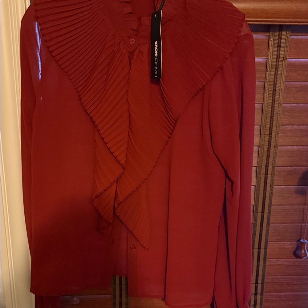 Fashion Nova Elegant Red Pleated Blouse